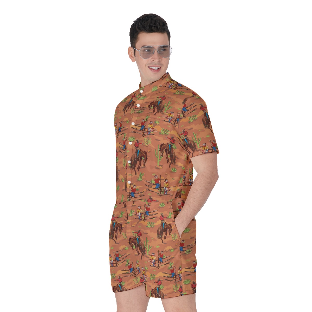 Western Cowboy Hawaiian Romper For Men