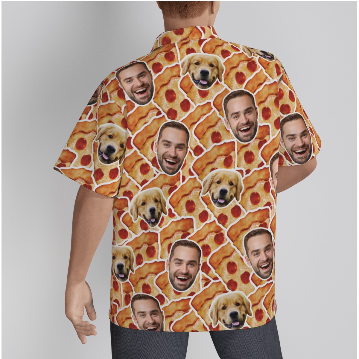 Funny Pet Face Pizza Button Up Shirt For Men