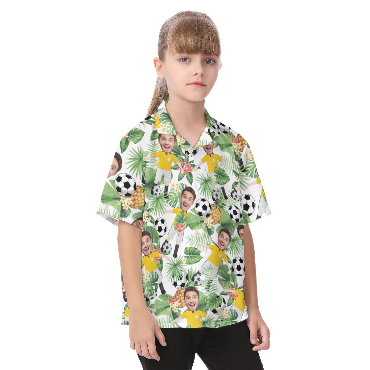 Funny Custom Soccer Player Face Kid's Button Up Shirt