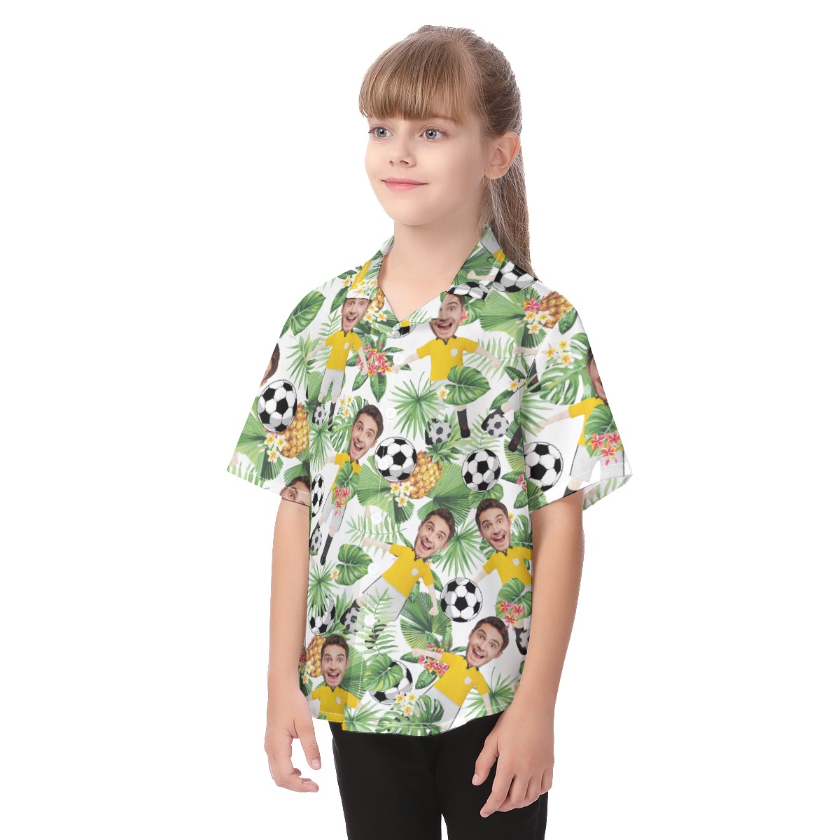 Funny Custom Soccer Player Face Kid's Button Up Shirt
