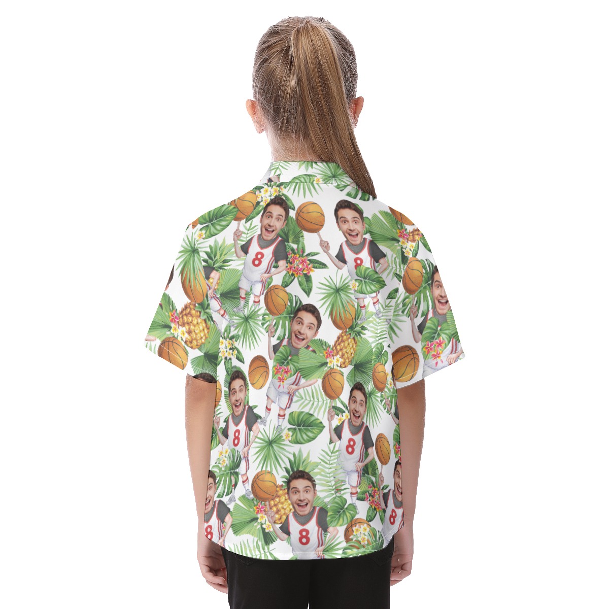 Tropical Custom Face Playing Basketball Button Up Shirts For Kids