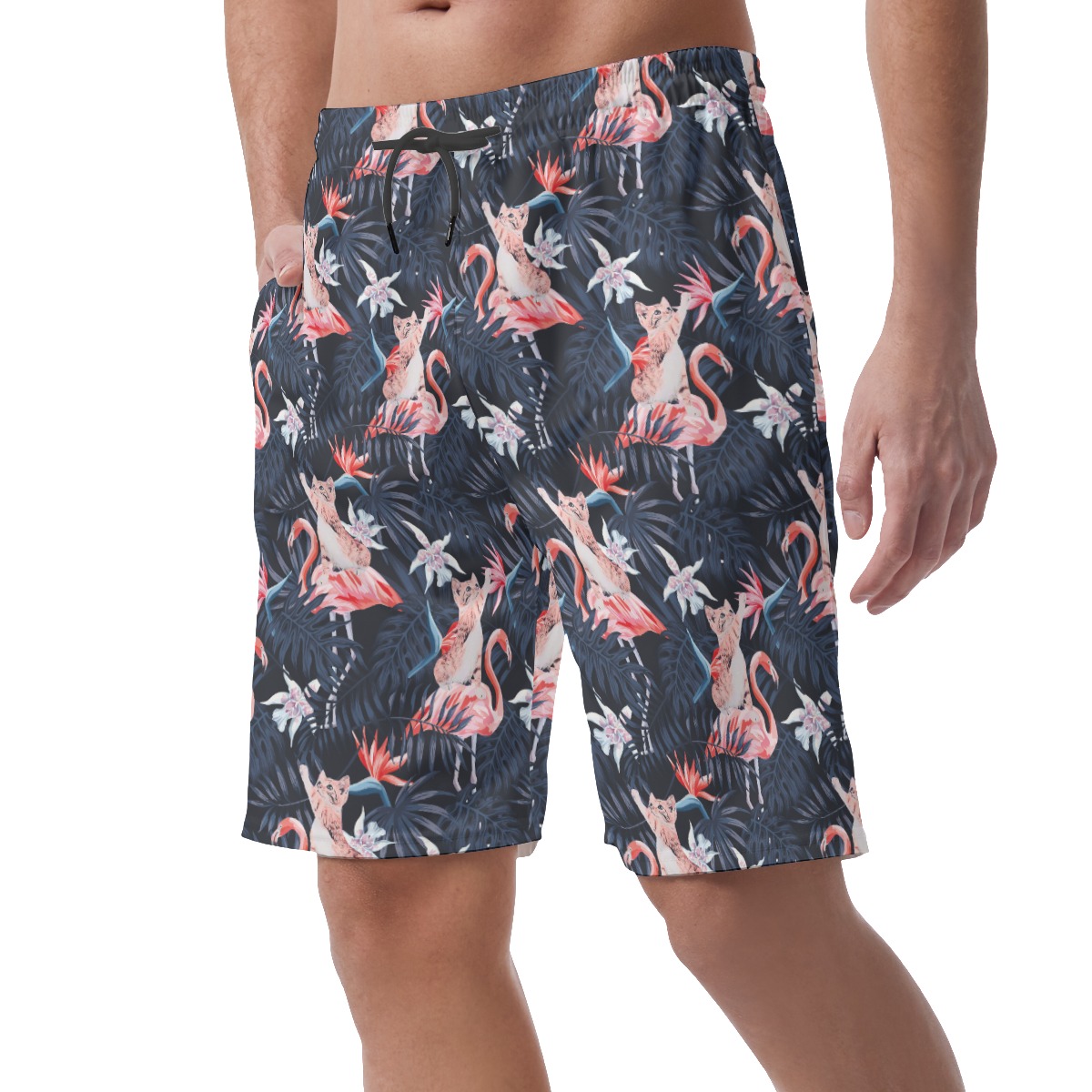 Funny Cat Flamingo Hawaiian Beach Shorts For Men