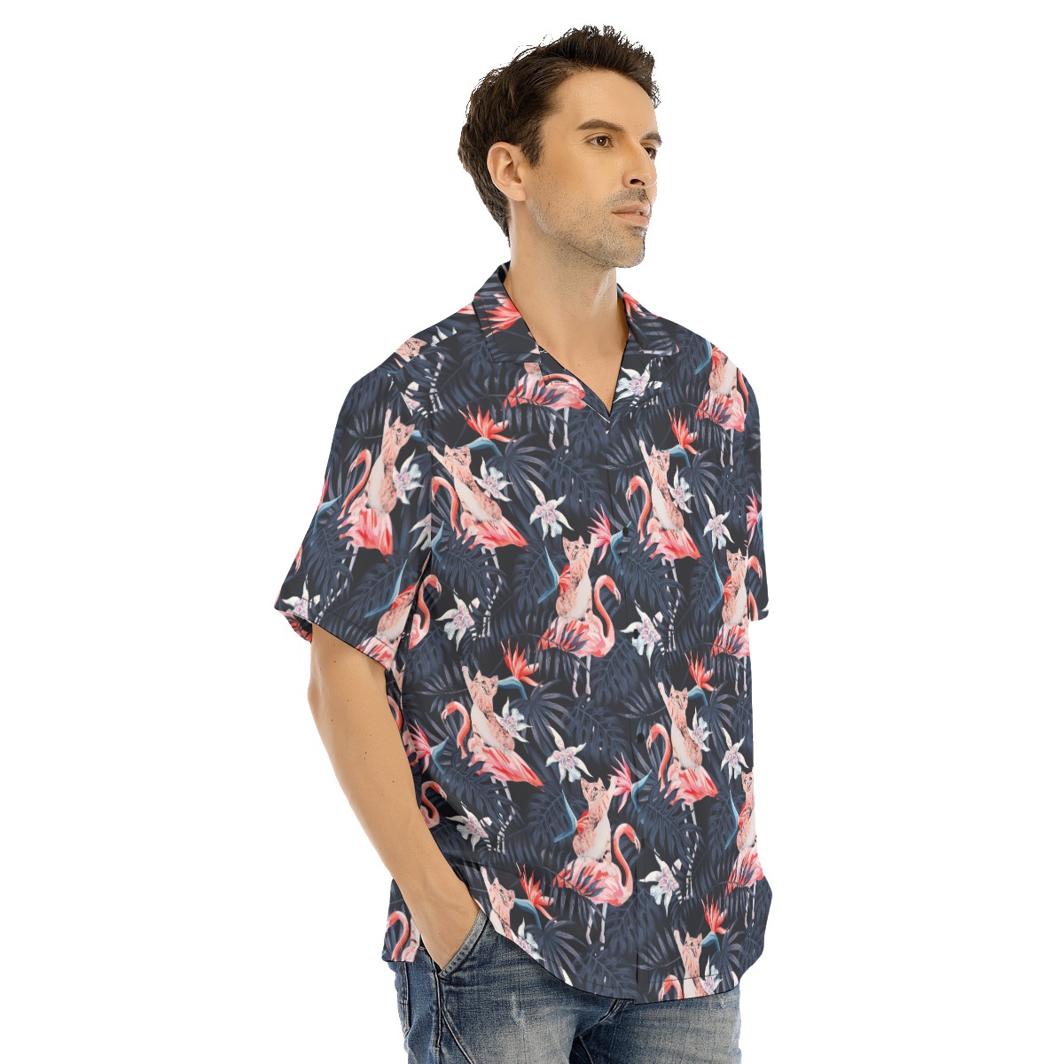 Tropical Flamingo Cat Hawaiian Shirt