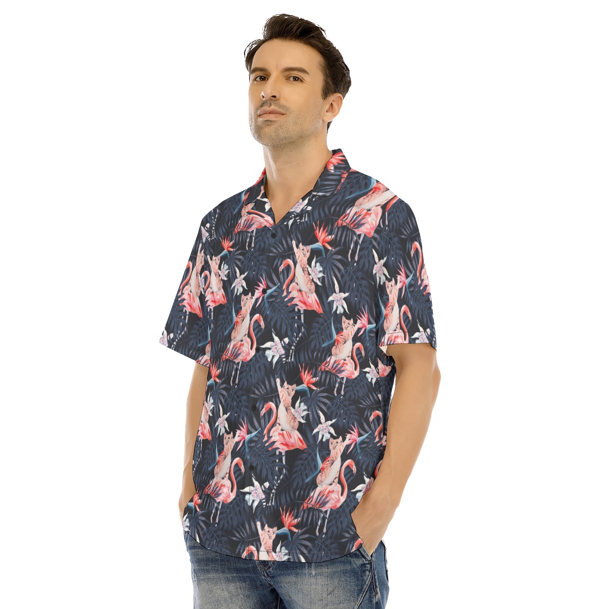 Tropical Flamingo Cat Hawaiian Shirt