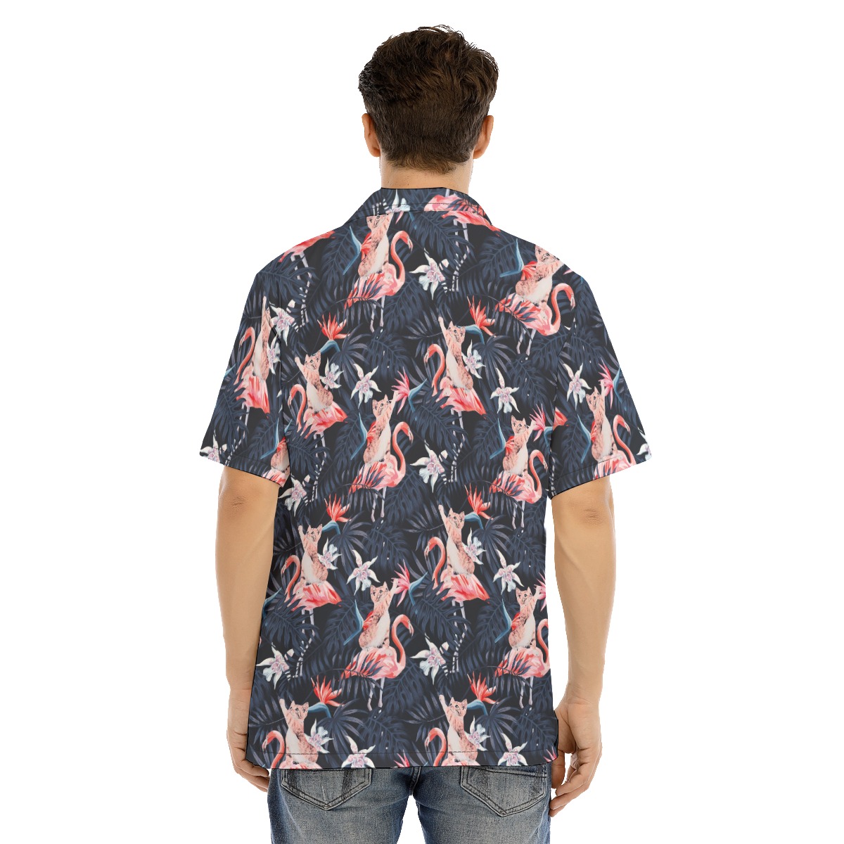 Tropical Flamingo Cat Hawaiian Shirt