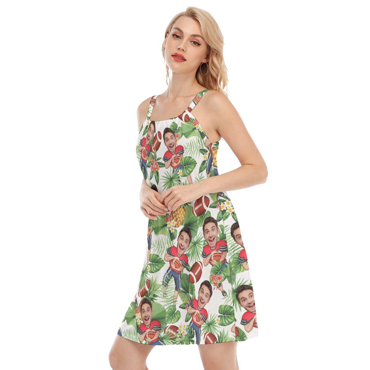 Custom Face Playing Football Hawaiian Dress For Women