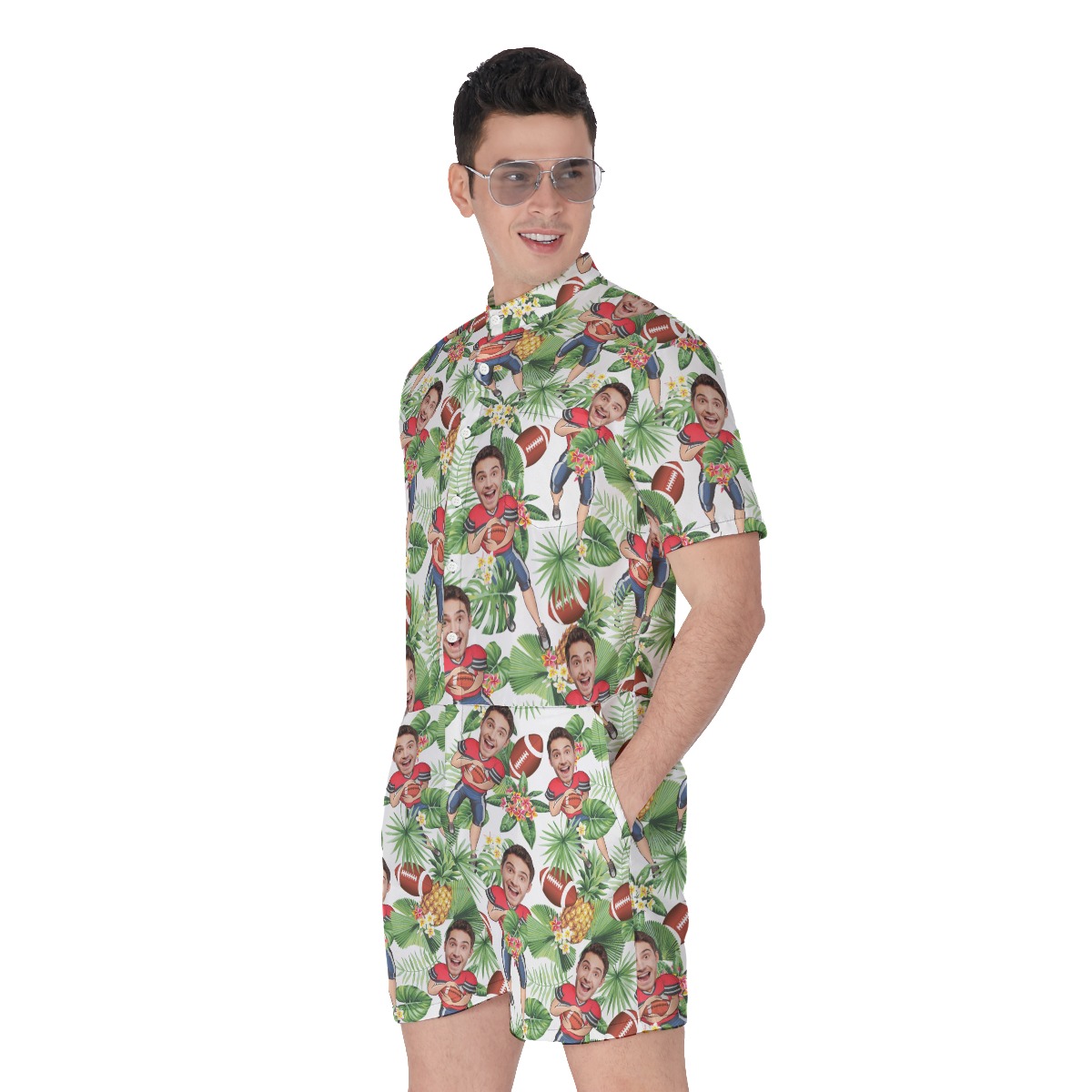 Custom Face Football Player Tropical Romper For Men