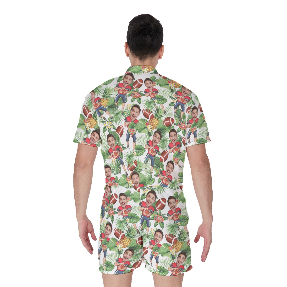 Custom Face Football Player Tropical Romper For Men