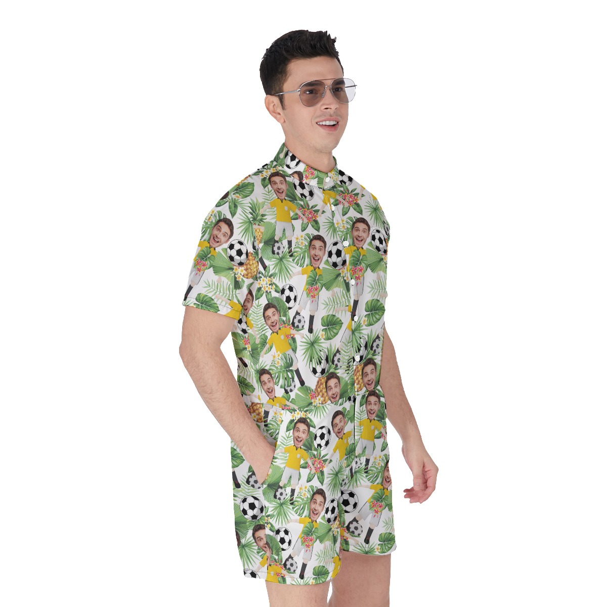 Custom Photo Face Soccer Player Hawaiian Romper For Men
