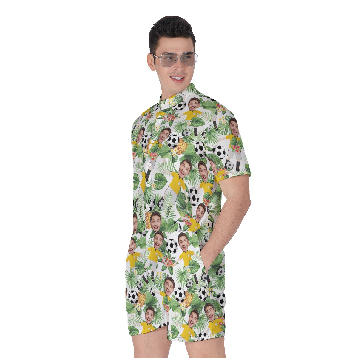 Custom Photo Face Soccer Player Hawaiian Romper For Men