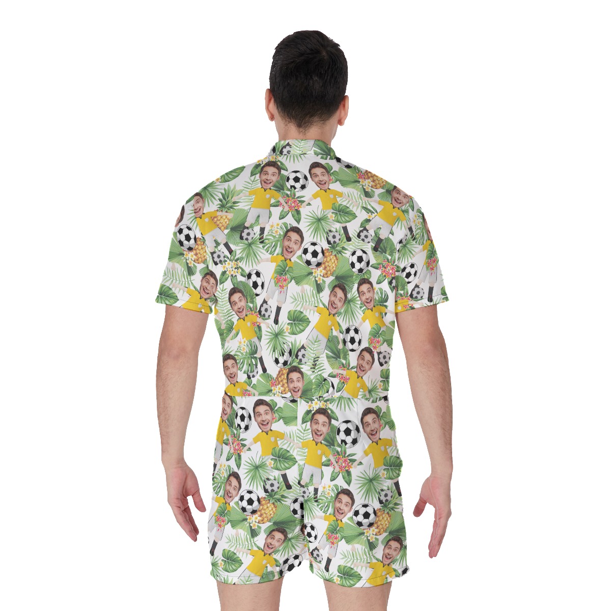 Custom Photo Face Soccer Player Hawaiian Romper For Men