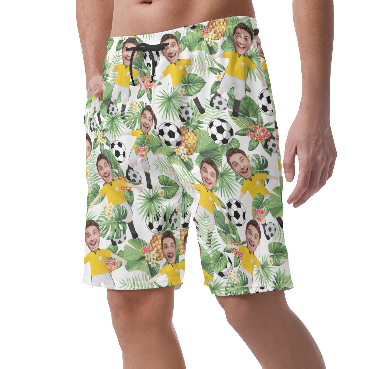 Funny Custom Your Face Playing Soccer Aloha Shorts For Men