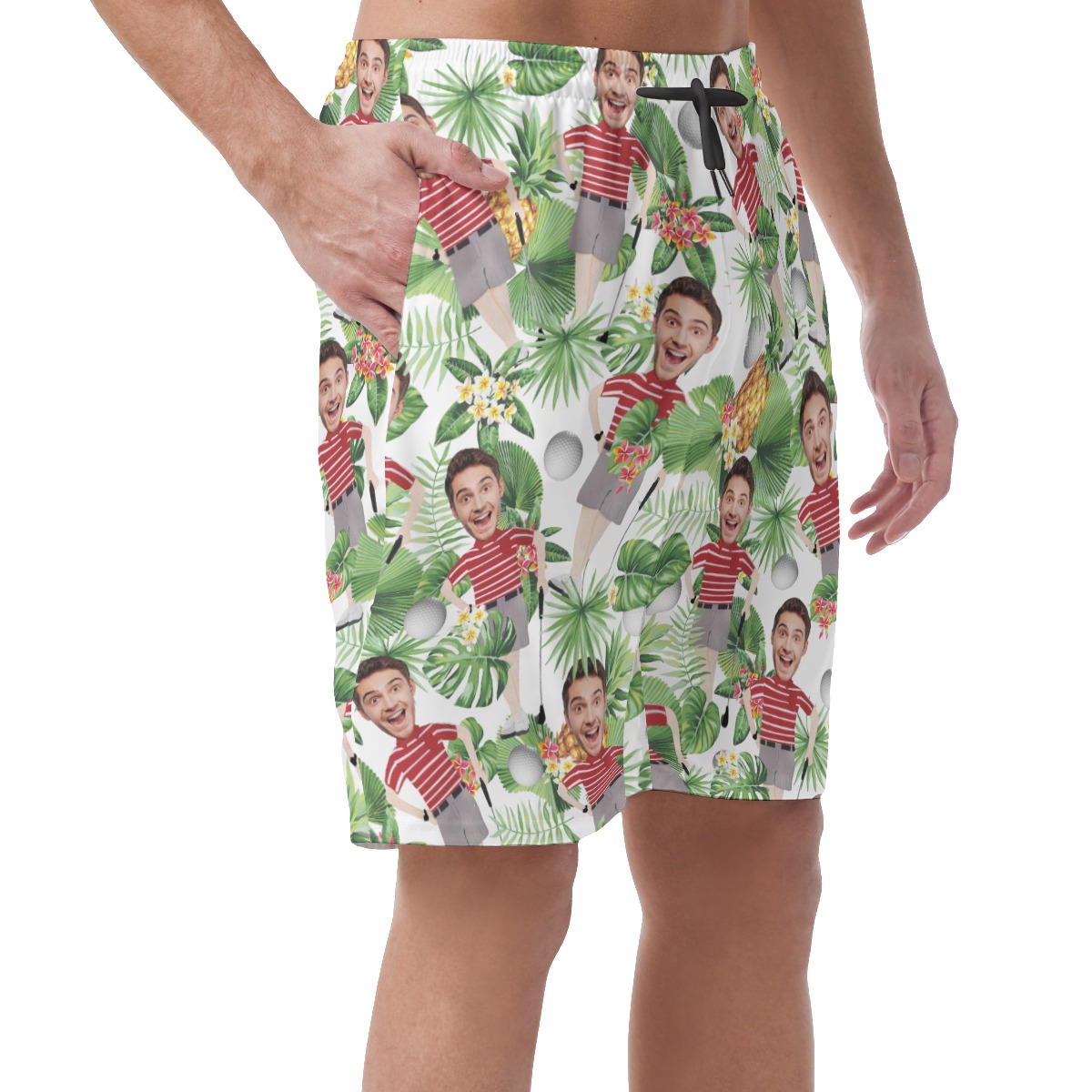 Custom Face Golf Player Hawaiian Casual Shorts For Men
