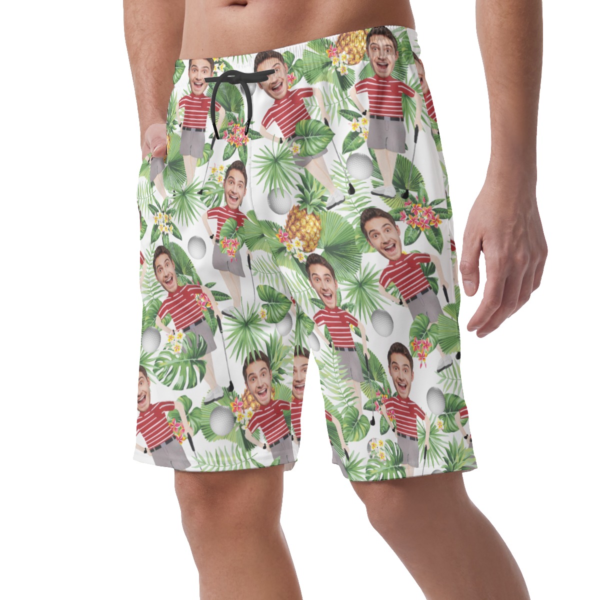 Custom Face Golf Player Hawaiian Casual Shorts For Men