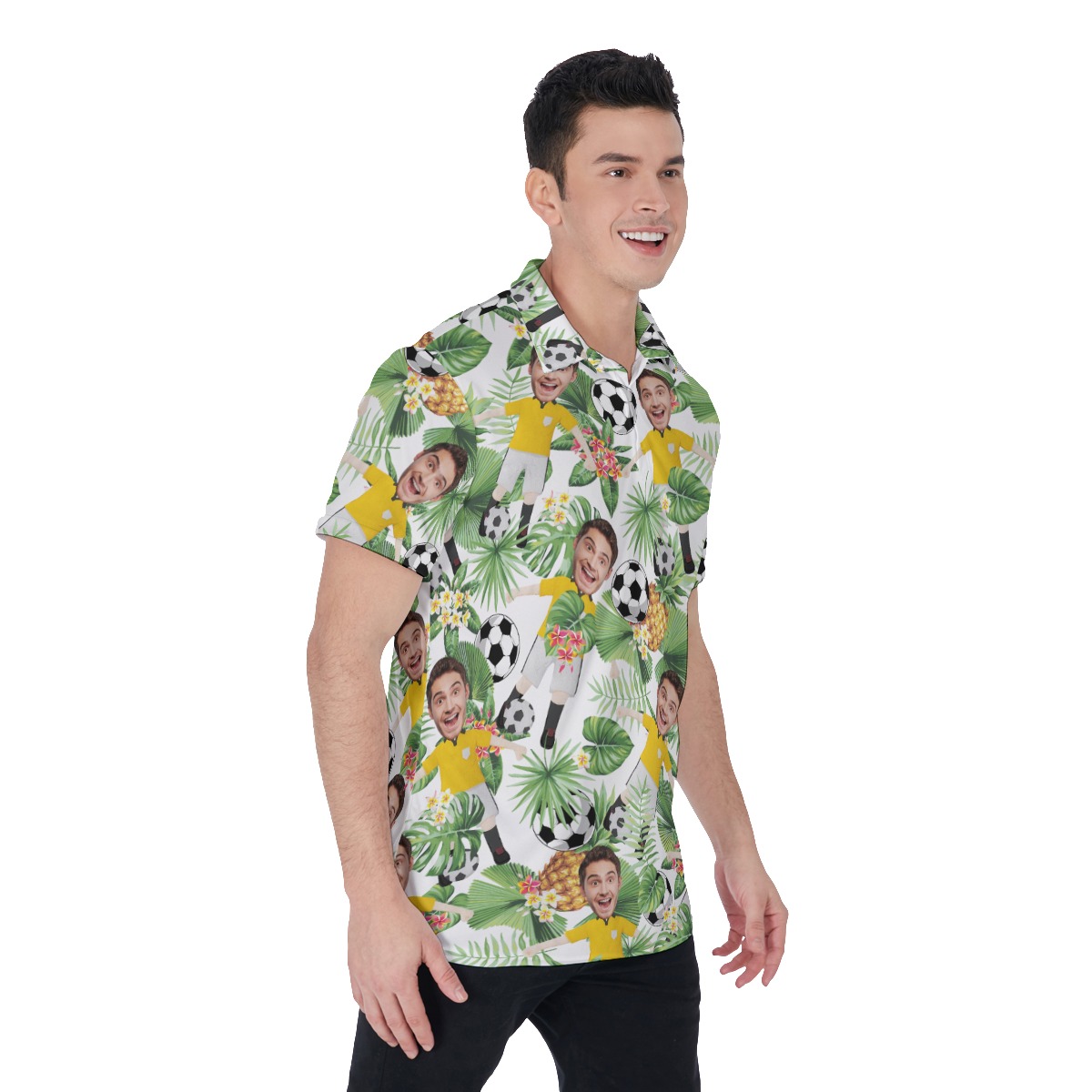 Custom Your Face Playing Soccer Hawaiian Men's Polo
