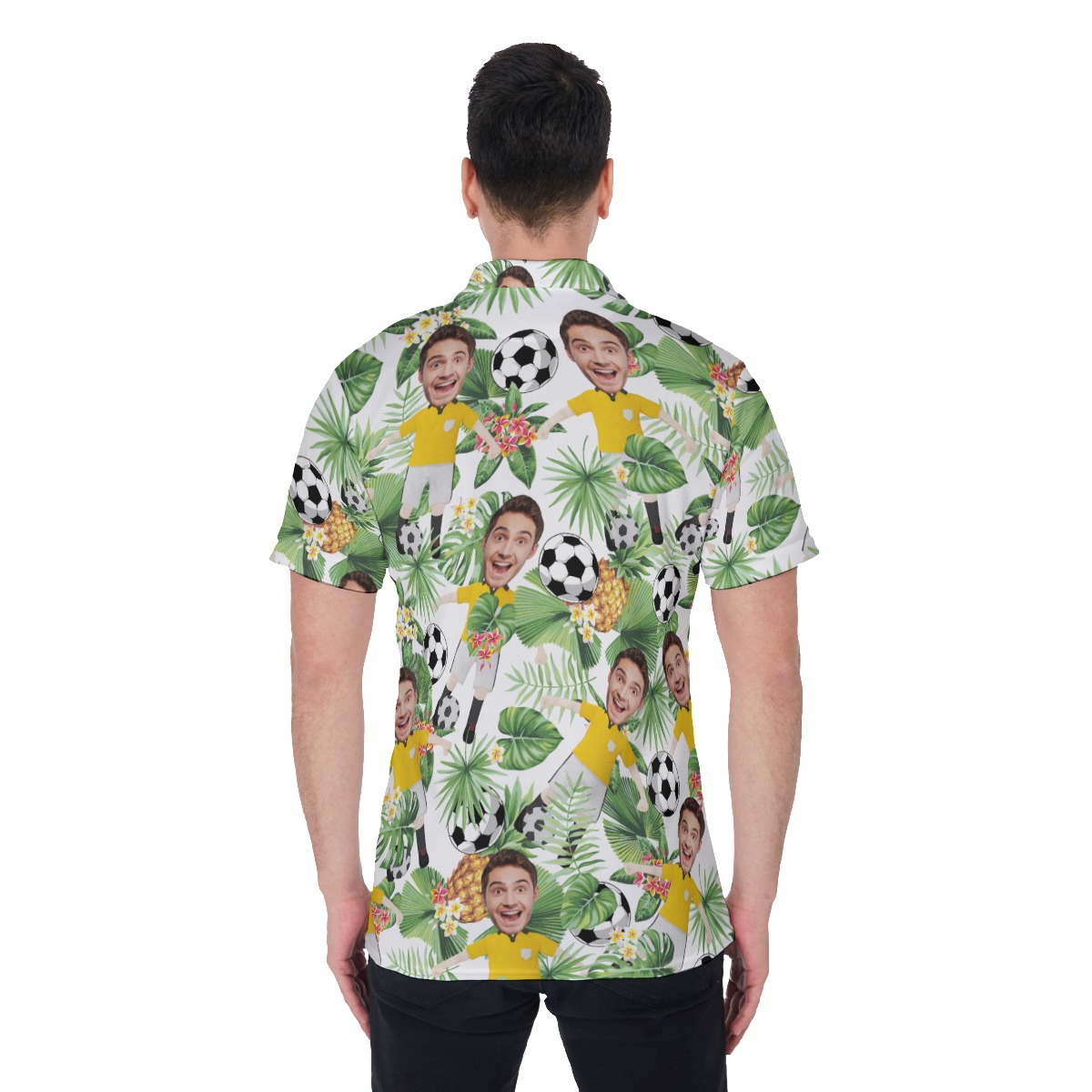 Custom Your Face Playing Soccer Hawaiian Men's Polo