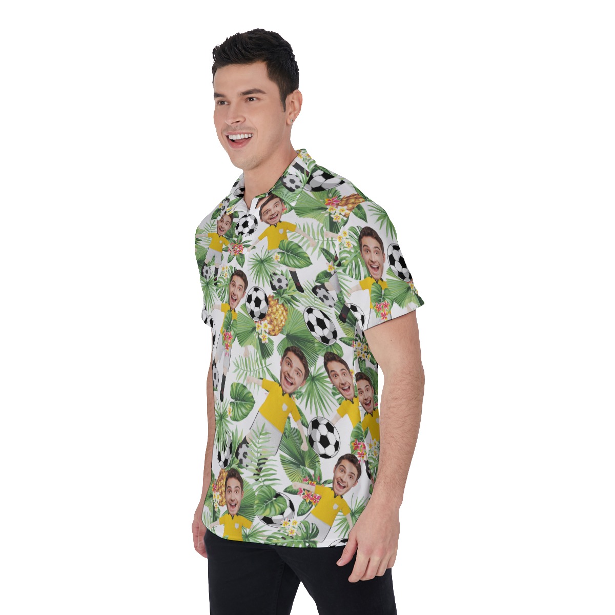 Custom Your Face Playing Soccer Hawaiian Men's Polo