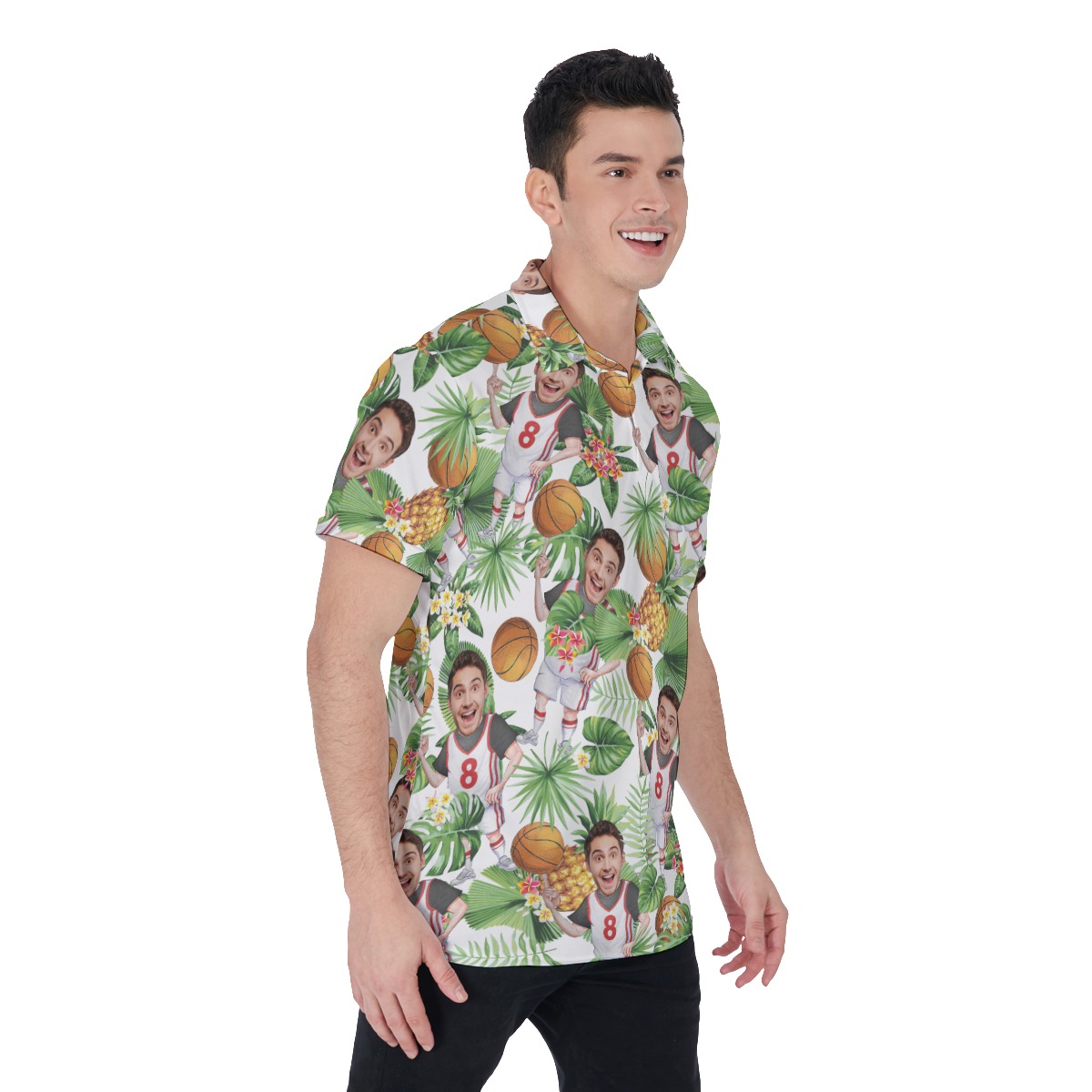 Custom Face Basketball Player Hawaiian Men's Short Sleeve Polo Shirts
