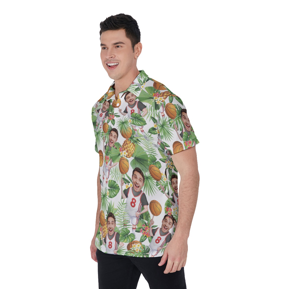 Custom Face Basketball Player Hawaiian Men's Short Sleeve Polo Shirts