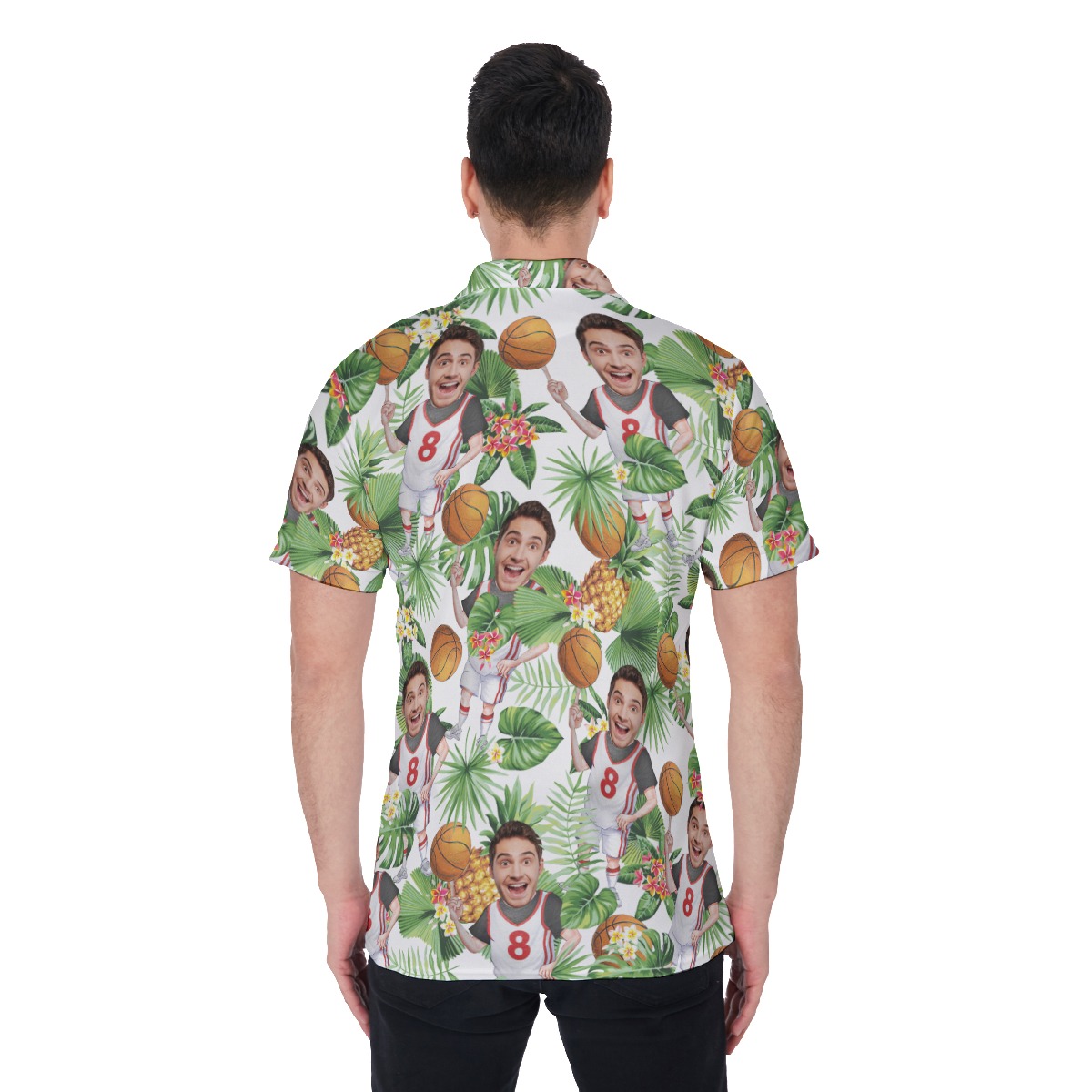 Custom Face Basketball Player Hawaiian Men's Short Sleeve Polo Shirts