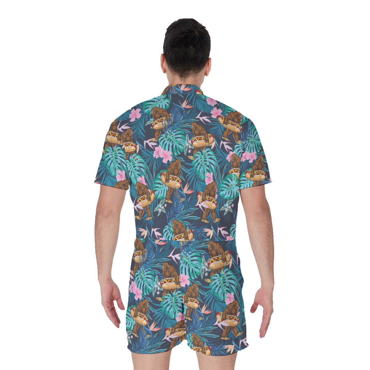 Funny Tropical Bigfoot Hot Dog Men's Hawaiian Romper