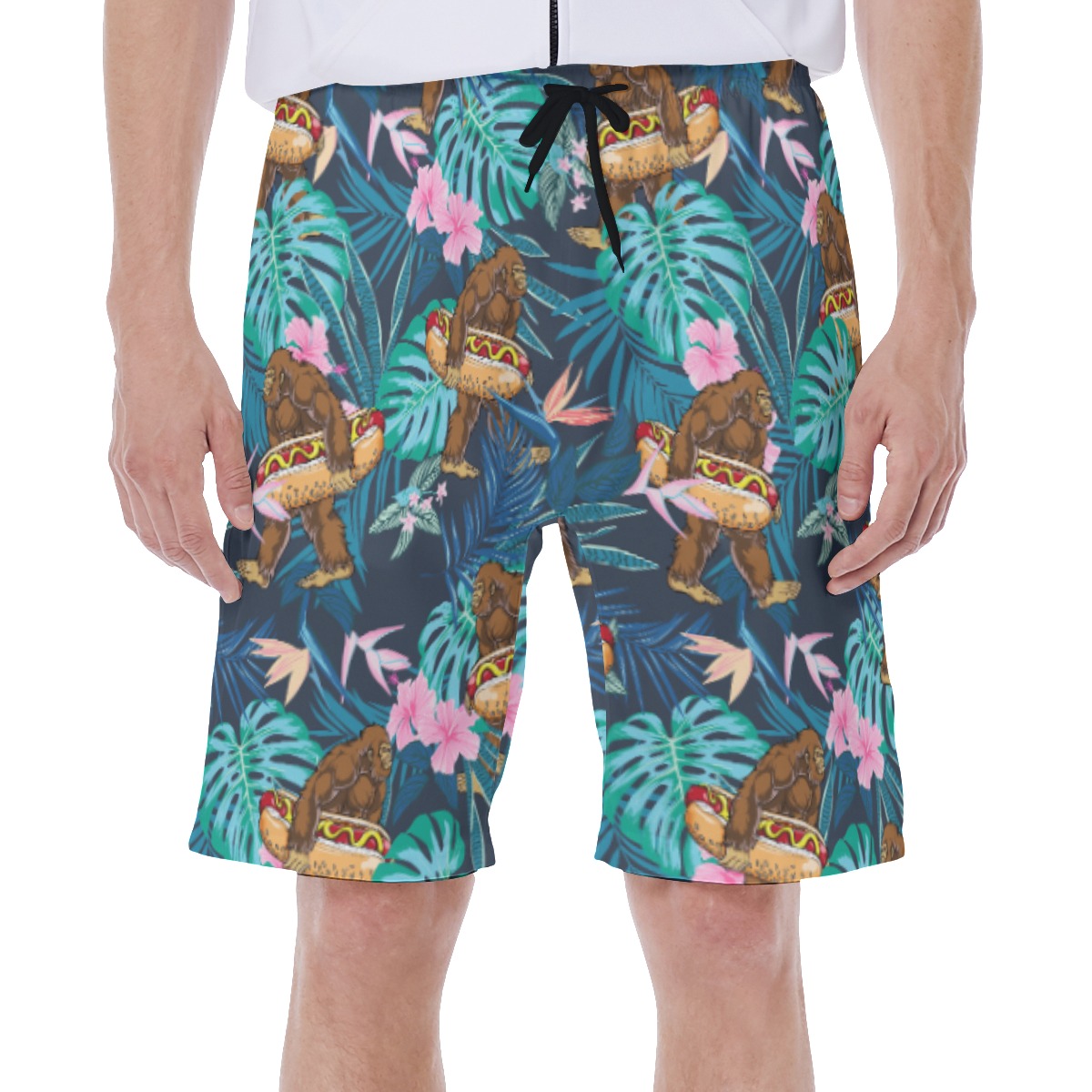 Funny Bigfoot Hot Dog Tropical Hawaiian Swim Trunks For Men - variant image 1
