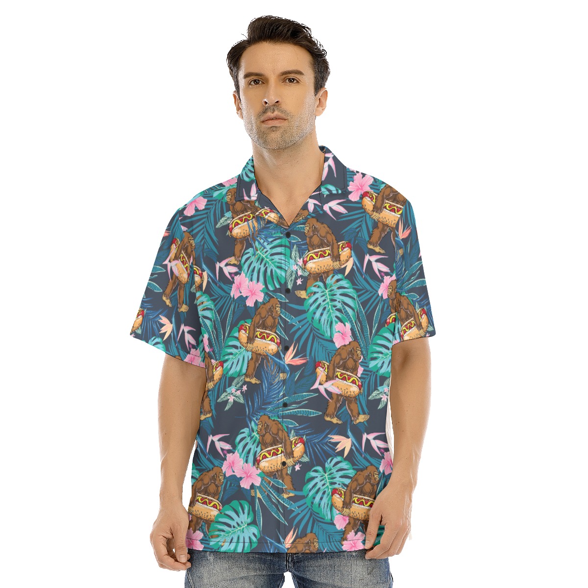 Funny Bigfoot Hot Dog Tropical Hawaiian Shirt - variant image 1