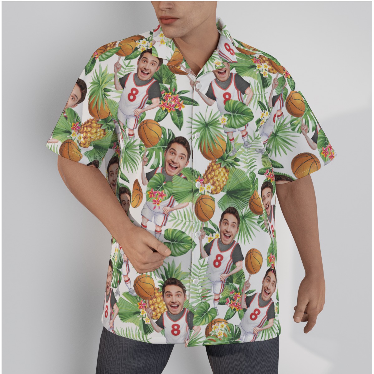 Custom Your Face Playing Basketball Men's Hawaiian Shirt - variant image 1