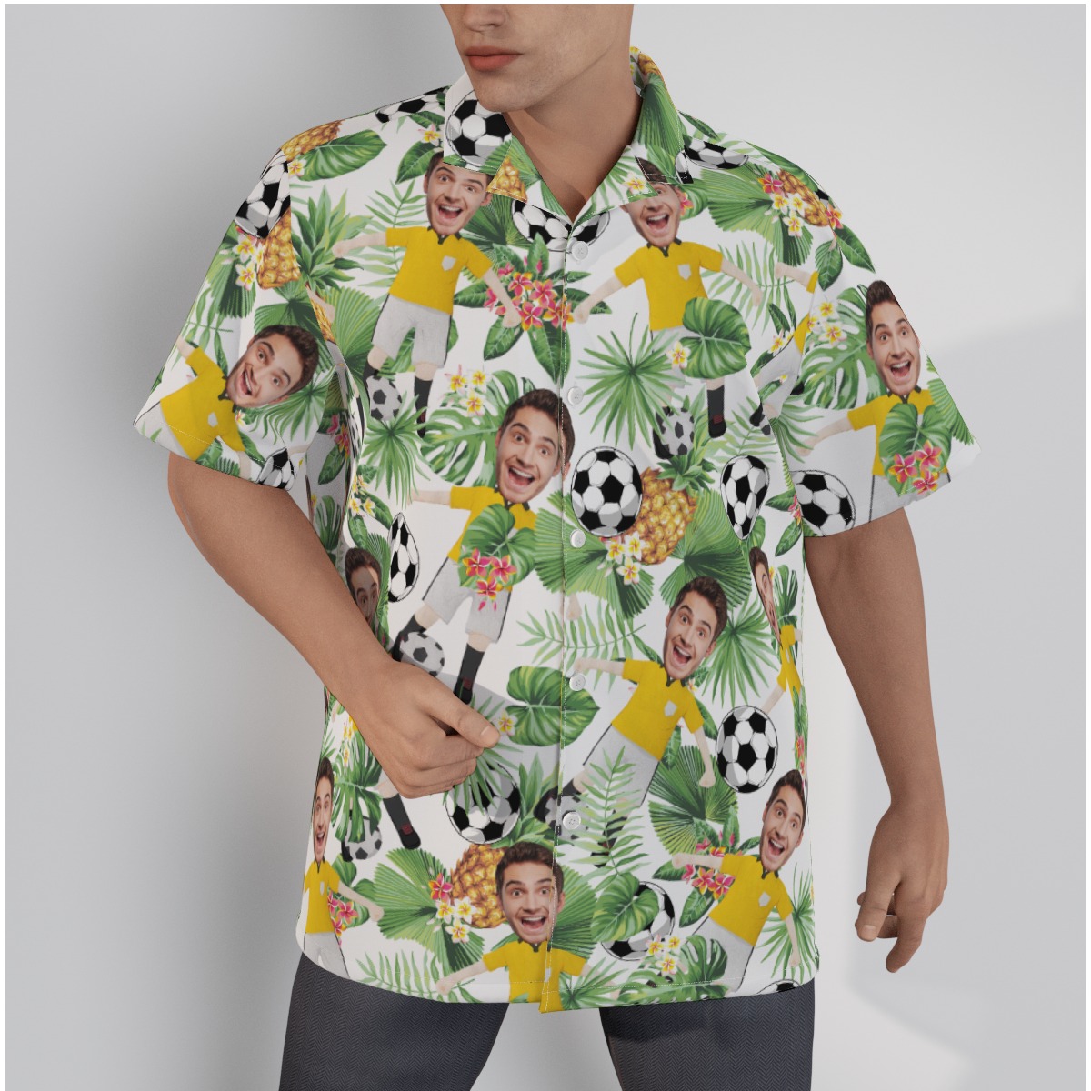Personalized Soccer Player Face Hawaiian Button Up Shirt - variant image 1