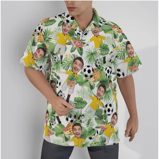 Personalized Soccer Player Face Hawaiian Button Up Shirt