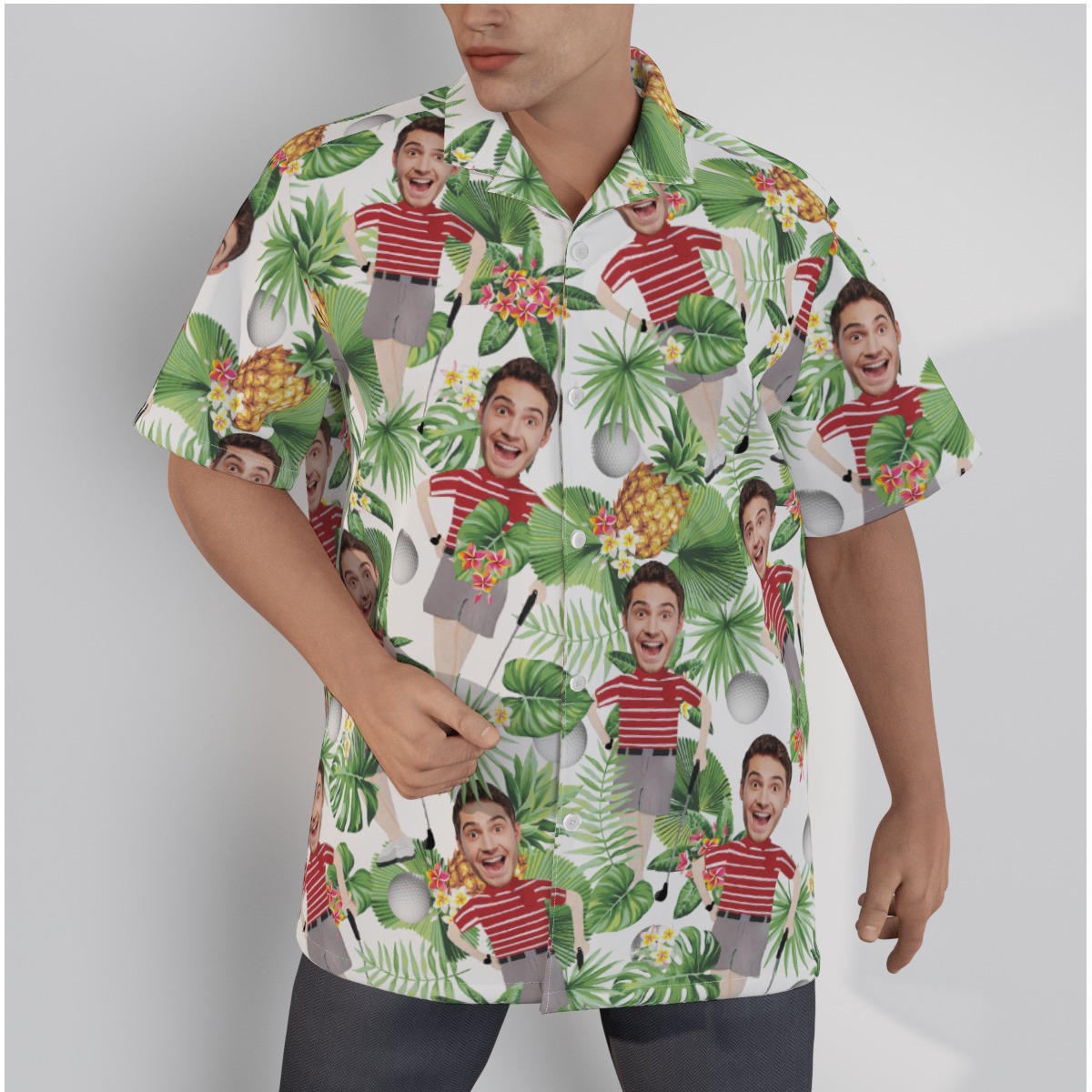 Custom Face Golf Player Tropical Shirt For Men - variant image 1