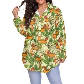 Floral Dachshund Hot Dog Plus Size Hawaiian Shirt For Women