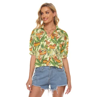 Funny Dachshund Hot Dog Floral Hawaiian V-Neck Shirt