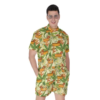 Funny Hot Dog Dachshund Yellow Men's Hawaiian Romper