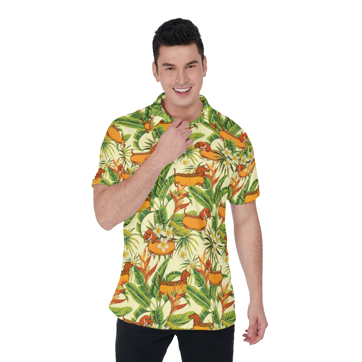 Floral Sausage Dog Floral Hawaiian Polo Shirt - variant image 1