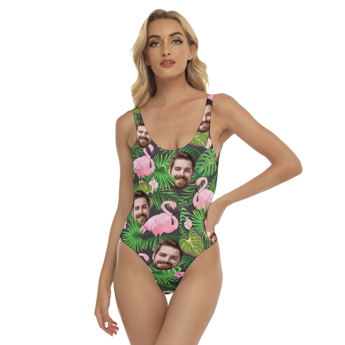 Personalized Bathing Suit with Face Flamingo Hawaiian Style - variant image 1