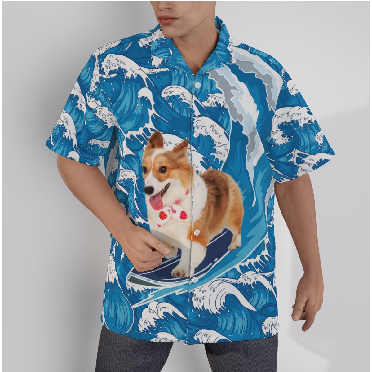 Custom Dog Surfing Hawaiian Shirt For Men - variant image 1