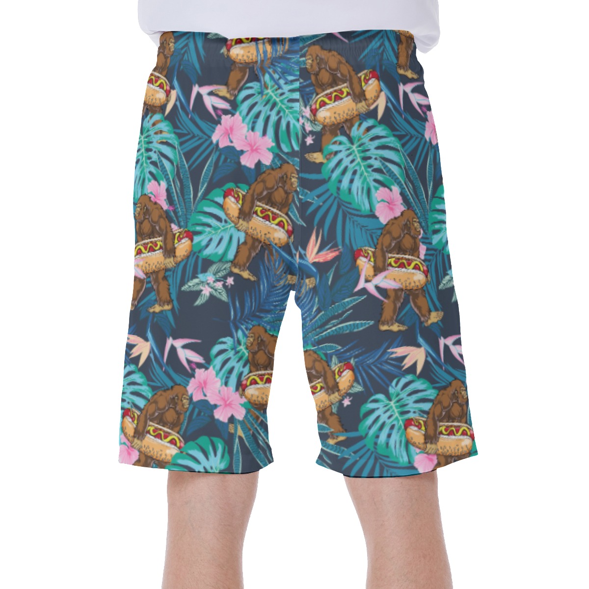Funny Bigfoot Hot Dog Tropical Hawaiian Swim Trunks For Men