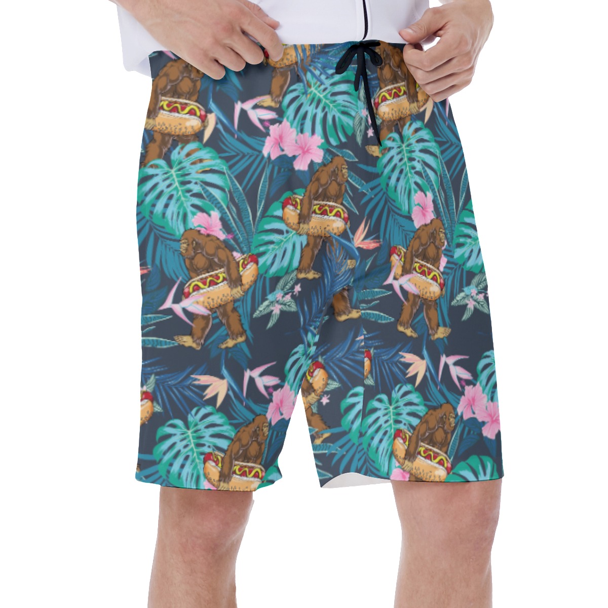 Funny Bigfoot Hot Dog Tropical Hawaiian Swim Trunks For Men