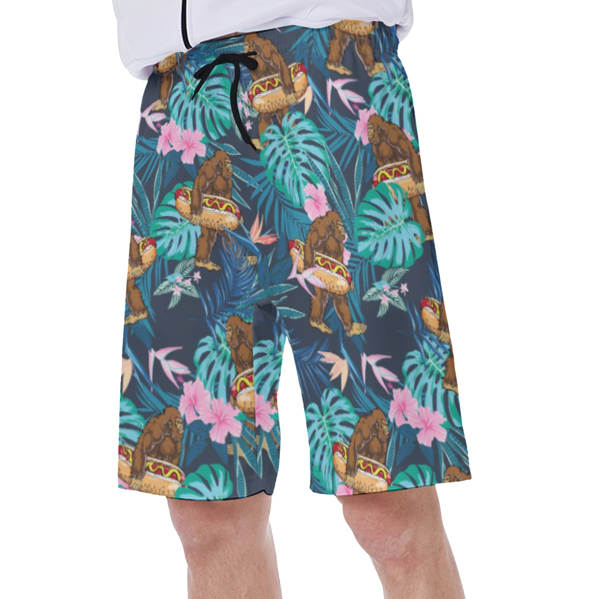 Funny Bigfoot Hot Dog Tropical Hawaiian Swim Trunks For Men