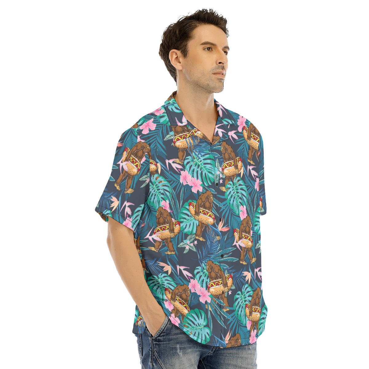Funny Bigfoot Hot Dog Tropical Hawaiian Shirt