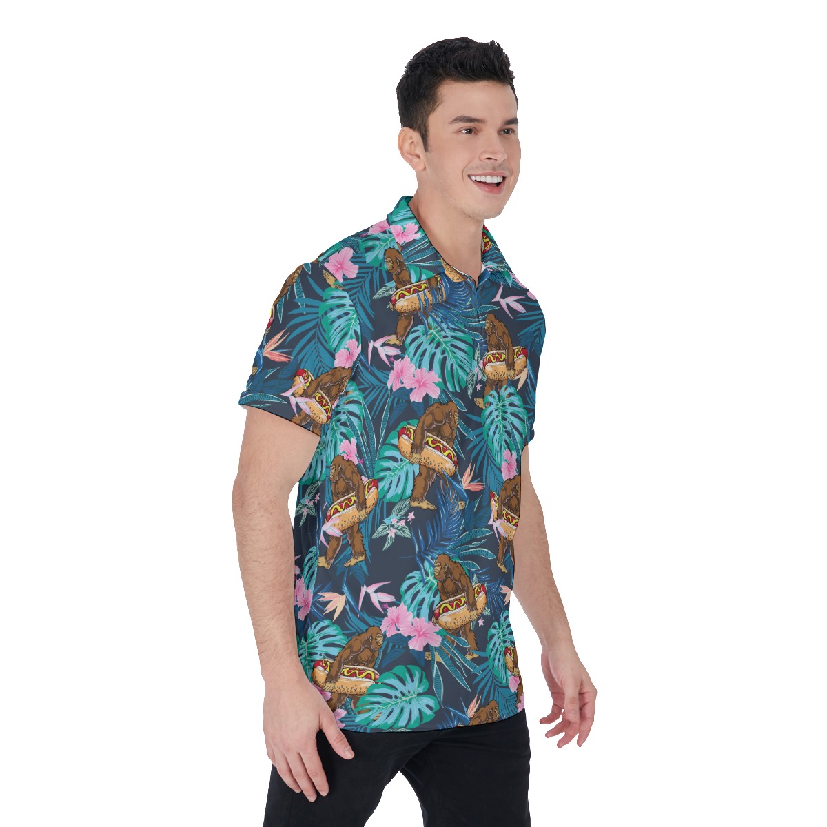 Tropical Bigfoot Hot Dog Hawaiian Polo Shirt For Men