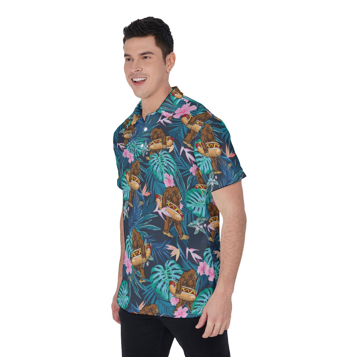 Tropical Bigfoot Hot Dog Hawaiian Polo Shirt For Men