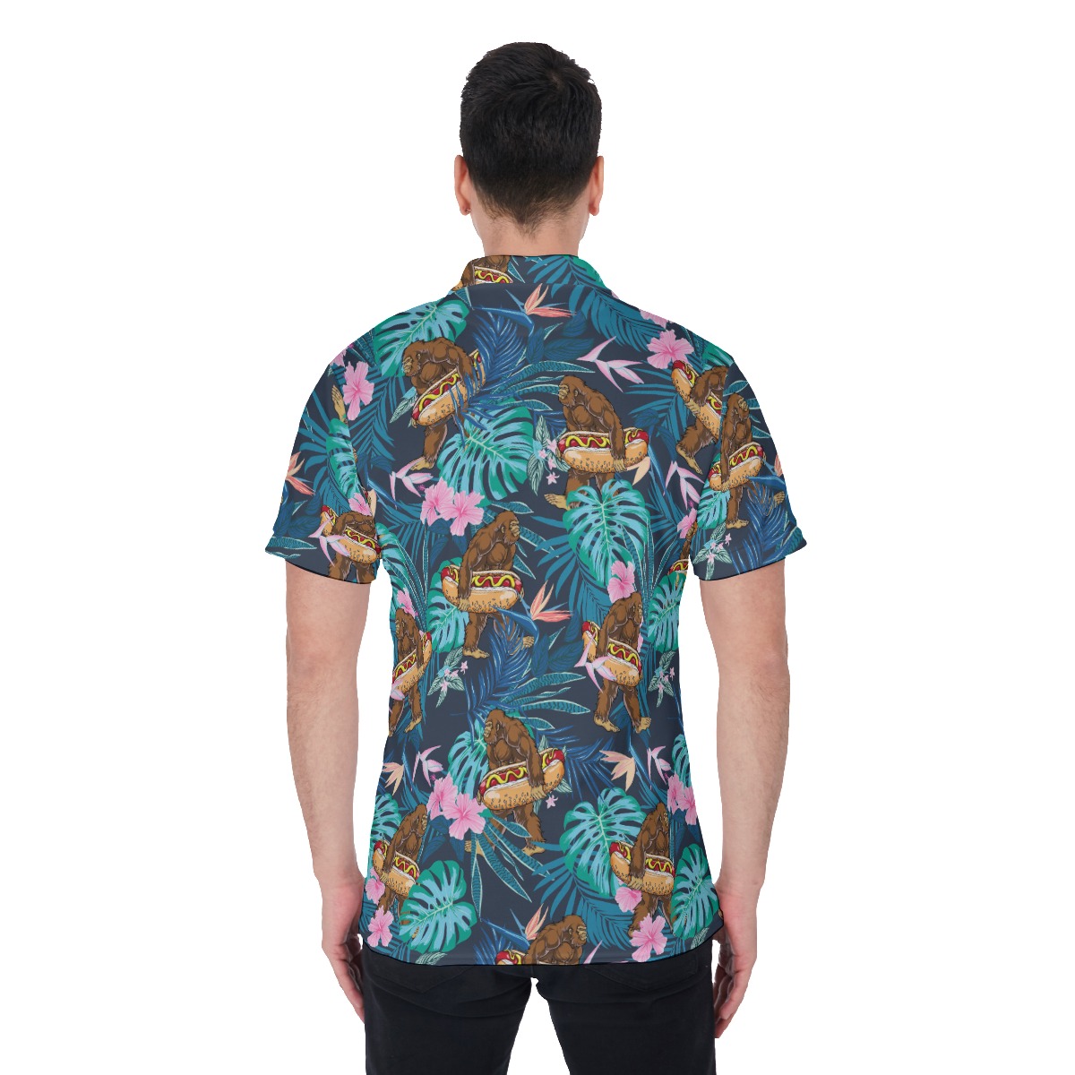Tropical Bigfoot Hot Dog Hawaiian Polo Shirt For Men