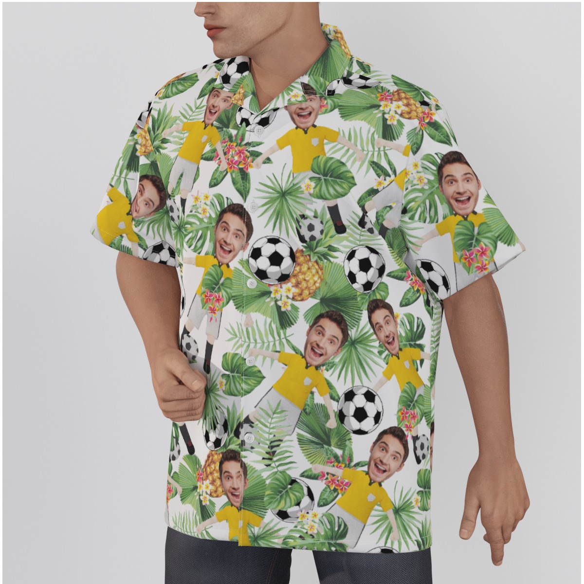 Personalized Soccer Player Face Hawaiian Button Up Shirt