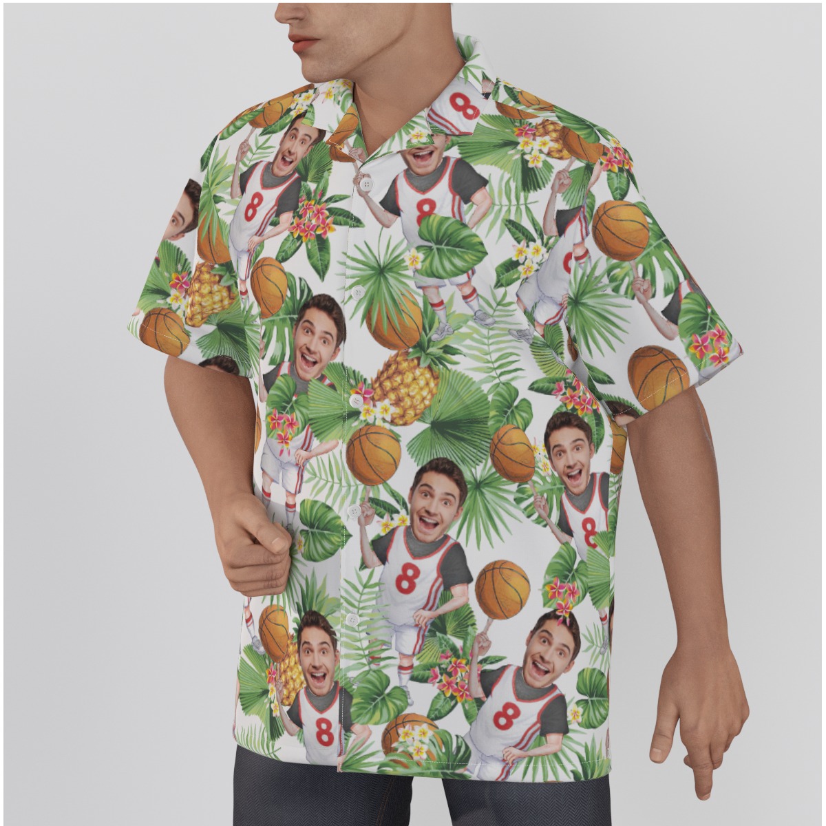 Custom Your Face Playing Basketball Men's Hawaiian Shirt