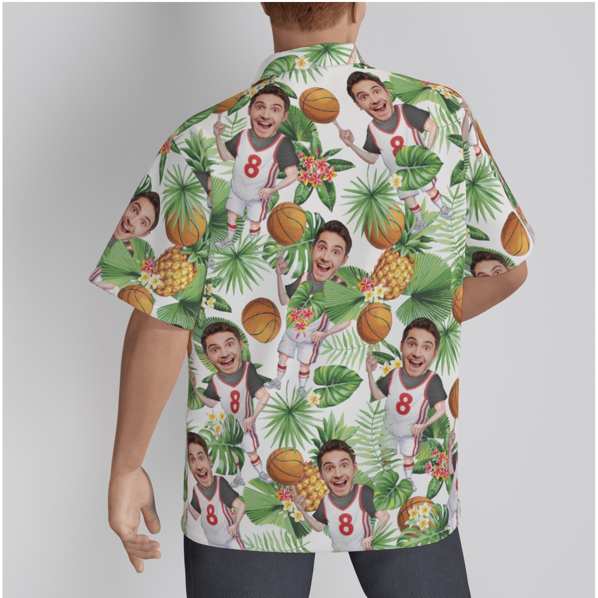 Custom Your Face Playing Basketball Men's Hawaiian Shirt