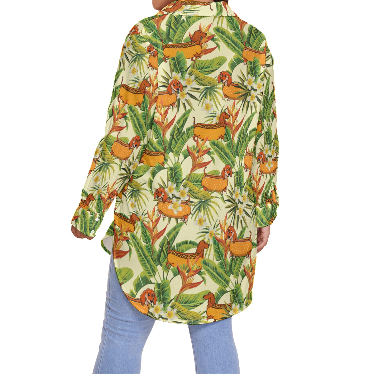 Floral Dachshund Hot Dog Plus Size Hawaiian Shirt For Women