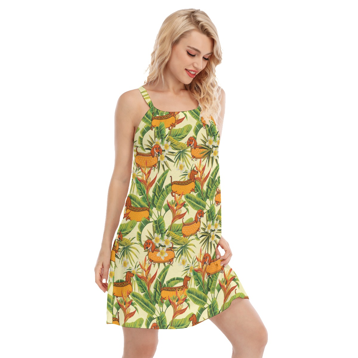 Funny Sausage Dogs Floral Yellow Aloha Cami Dress