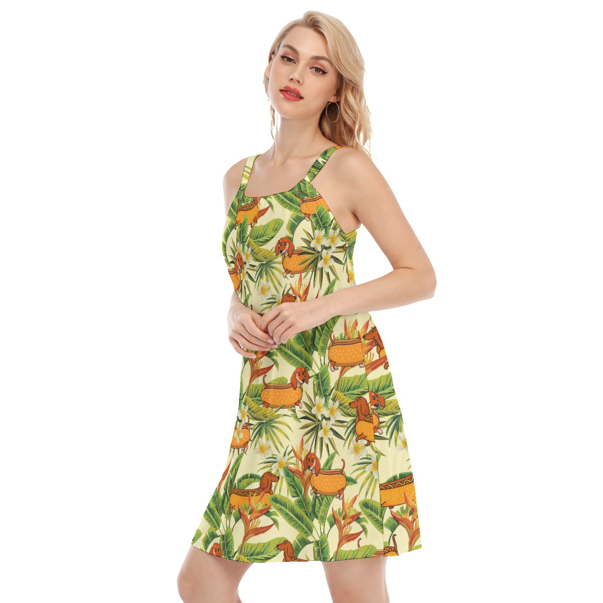 Funny Sausage Dogs Floral Yellow Aloha Cami Dress